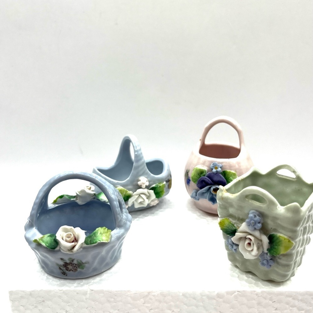 Elfinware Vintage Porcelain Baskets Vase Made In Germany Floral Mini 2” - 2.5” - Picture 14 of 14